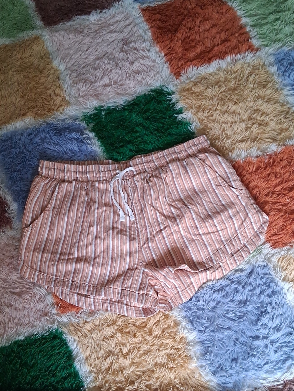 Women's Striped Drawstring Linen-Blend Shorts - Peach Stripe